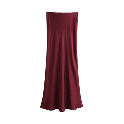 Saia Cetim Midi Toque de Seda Boho Chic