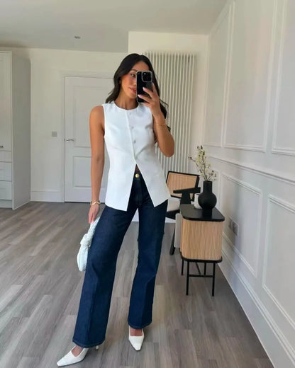 Colete Blusa Botões Alfaiataria Anne