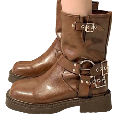 Coturno Biker Andressa Fivela Marrom