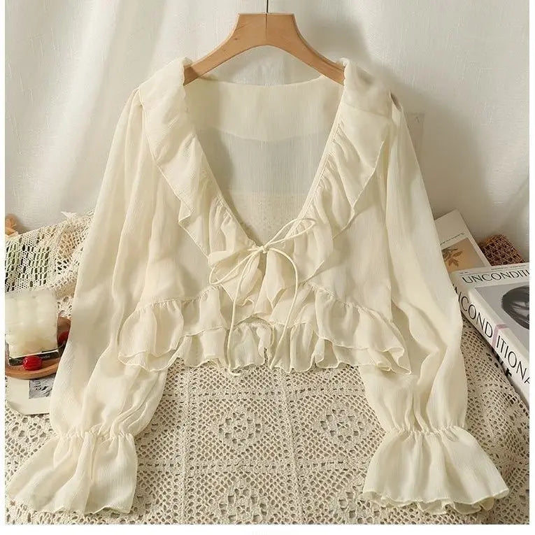 Camisa Feminina Babados Amarração Flaire