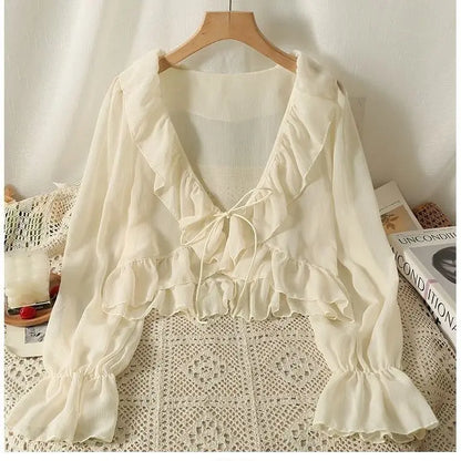 Camisa Feminina Babados Amarração Flaire