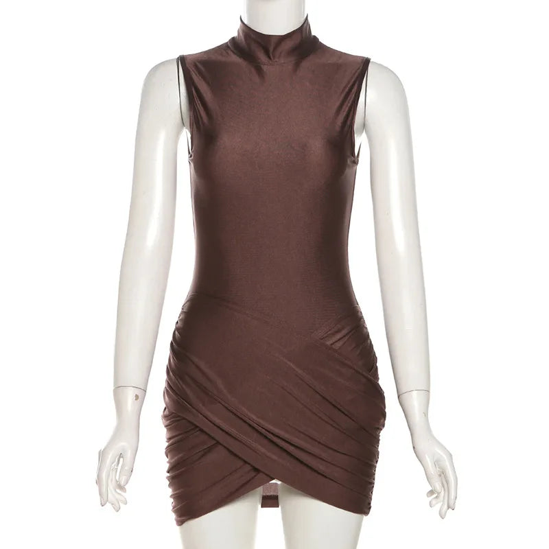 Vestido Curto Gola Alta Cavado Sexy Modal