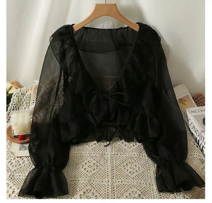 Camisa Feminina Babados Amarração Flaire