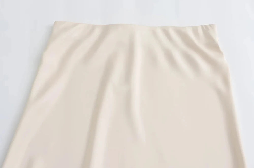 Saia Cetim Midi Toque de Seda Boho Chic