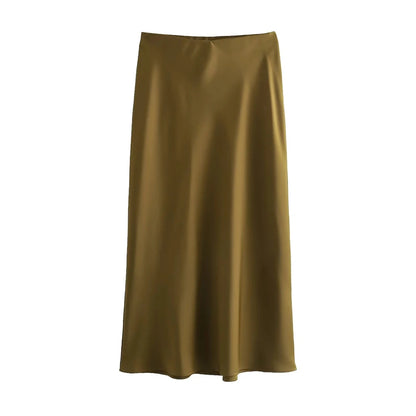 Saia Cetim Midi Toque de Seda Boho Chic