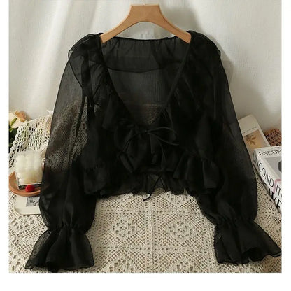 Camisa Feminina Babados Amarração Flaire