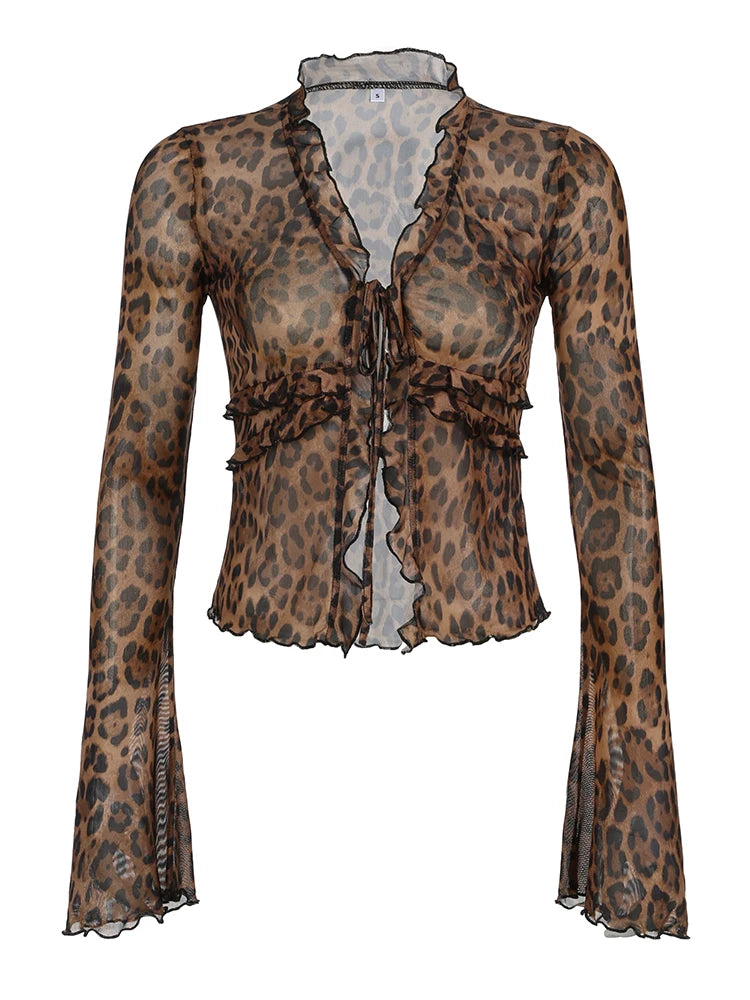 Blusa Flaire Oncinha Amarração Frontal Vintage Boho