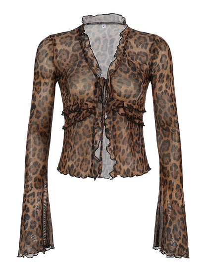 Blusa Flaire Oncinha Amarração Frontal Vintage Boho