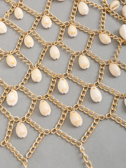 Sexy Metal Sea Shell Tassel Bra Chest Chain Necklace for Women Simple Copper Link Chain Bikini Beach Body Jewelry Accessories