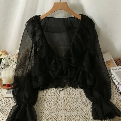 Camisa Feminina Babados Amarração Flaire