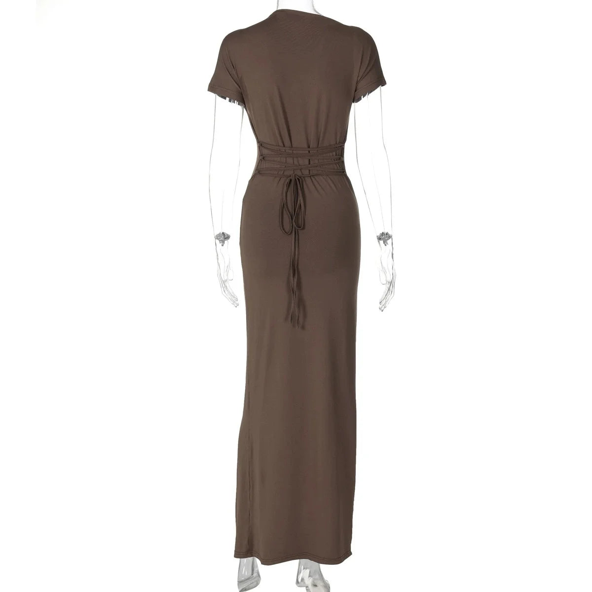 Vestido Longo Luxo Drapeado Frontal Amarração nas Costas