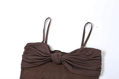 Vestido Longo Sexy Marrom Alcinha Transparência Mocha Mousse