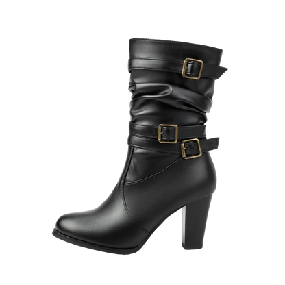 Bota Allegra Fivelas Ankle Boot Cano Enrugado