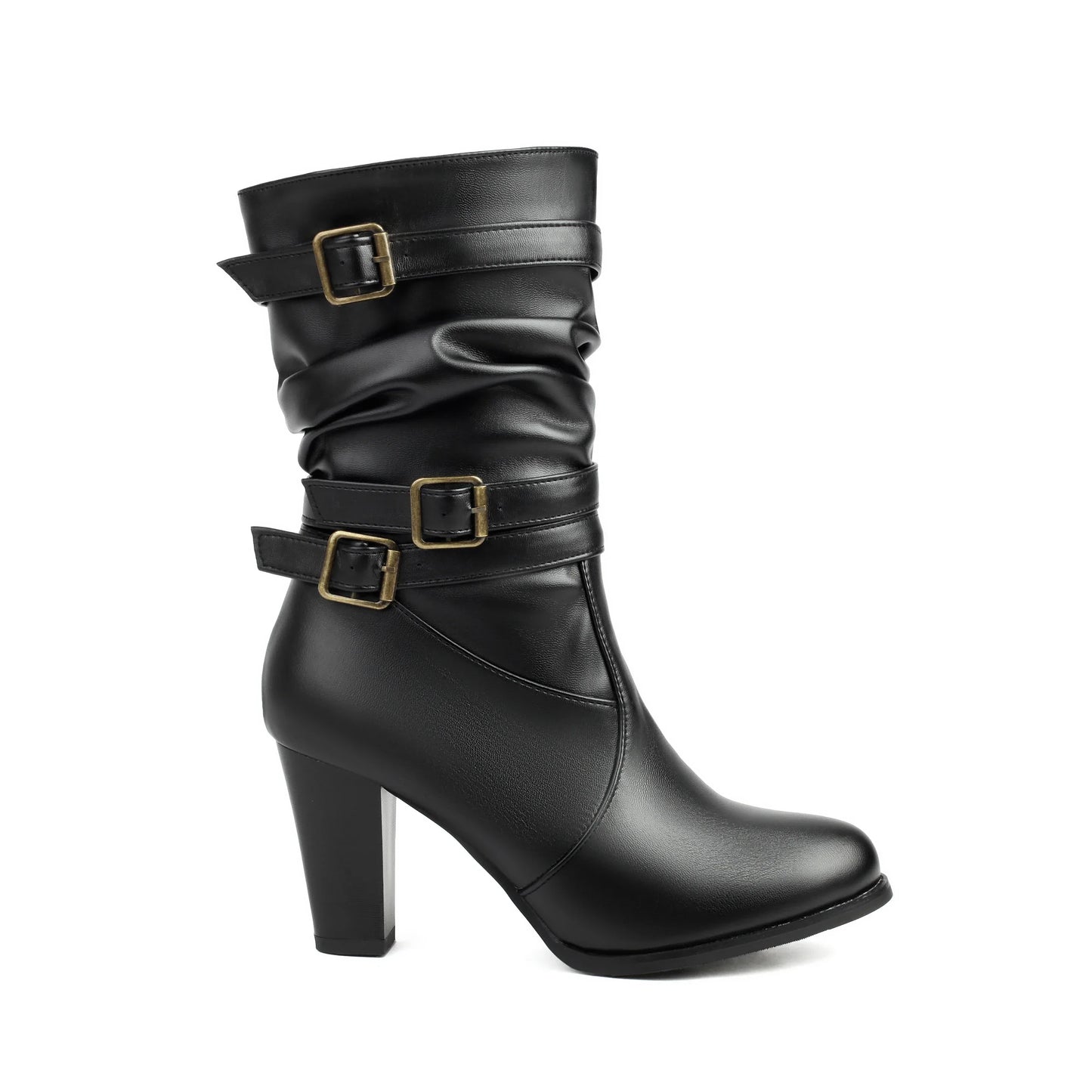 Bota Allegra Fivelas Ankle Boot Cano Enrugado