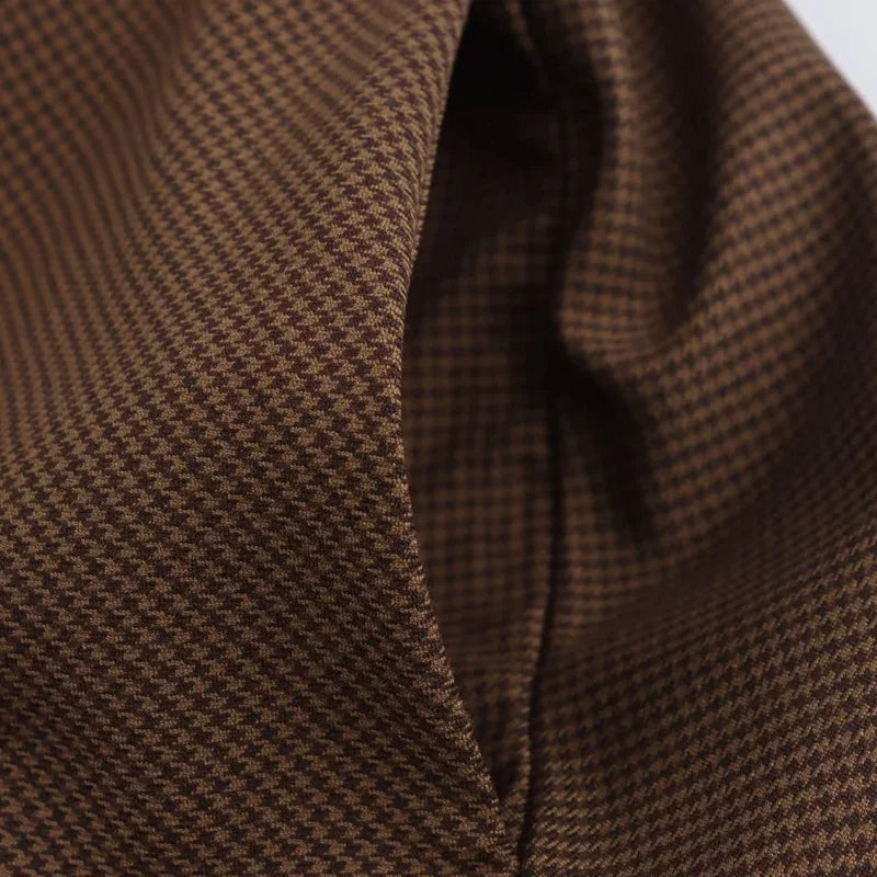 Vestido Curto Xadrez Marrom Botões Amarração Vintage