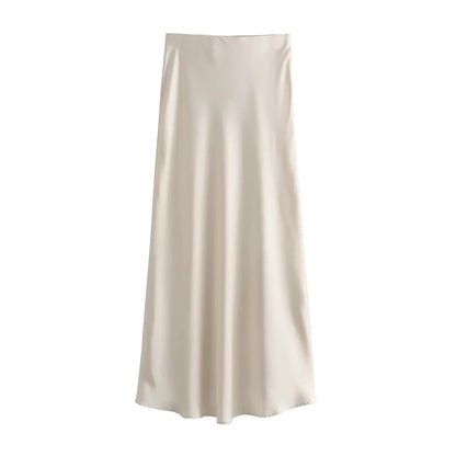 Saia Cetim Midi Toque de Seda Boho Chic
