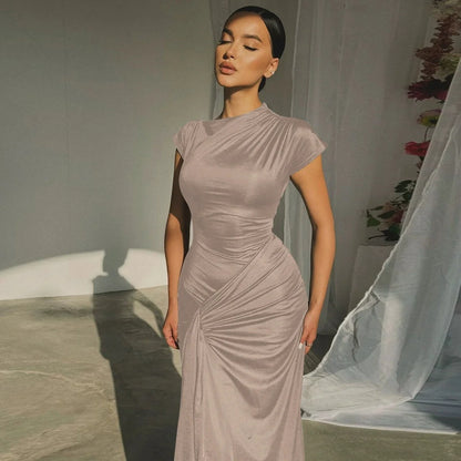 Vestido Longo Luxo Drapeado Frontal Amarração nas Costas