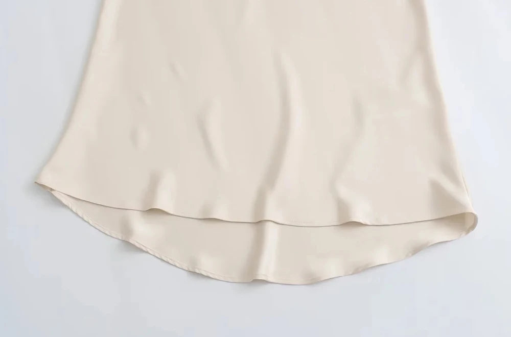 Saia Cetim Midi Toque de Seda Boho Chic