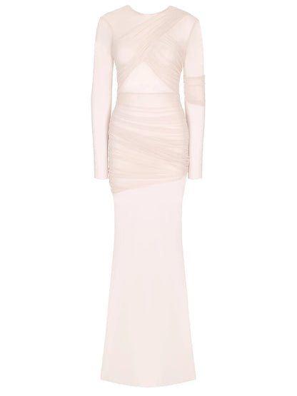 Vestido Longo Tule Manga Comprida