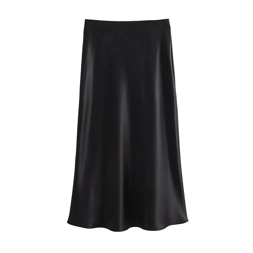 Saia Cetim Midi Toque de Seda Boho Chic