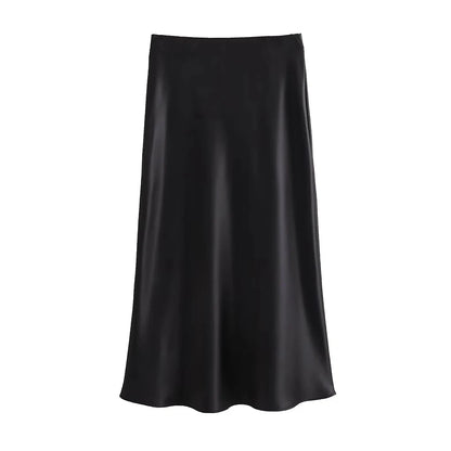 Saia Cetim Midi Toque de Seda Boho Chic